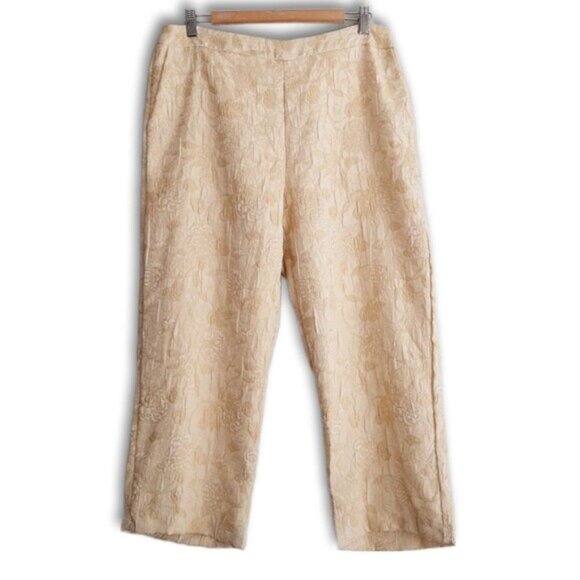 BELLESSA | Floral Jacquard Brocade Crop Ankle Dress Pants Light Cream 14 Flawed - Picture 2 of 16